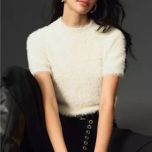Anthropologie Piero  Eyelash Baby Sweater Tee In White / Ivory xsmall
